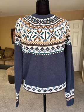 Bellfield Navy Fair Isle Crewneck Sweater with Multicolor Yoke
